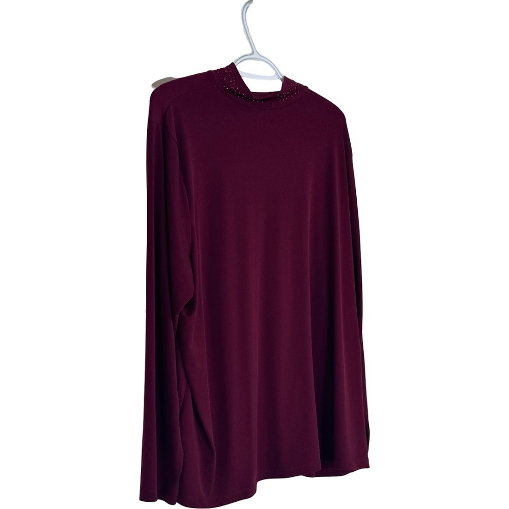 Susan Graver Occasions Top Women 2X Wine Liquid Knit Embellished Mock Neck - Picture 10 of 16